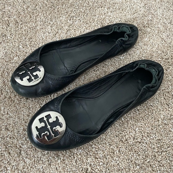Tory Burch Minnie Ballerina Black Leather Size 6.5 - Picture 3 of 4